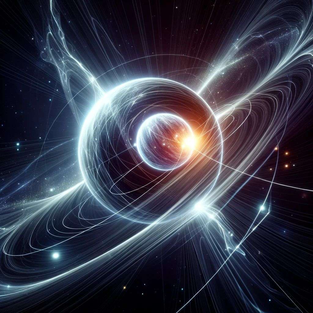 the discovery of gravity, digital art, glowing